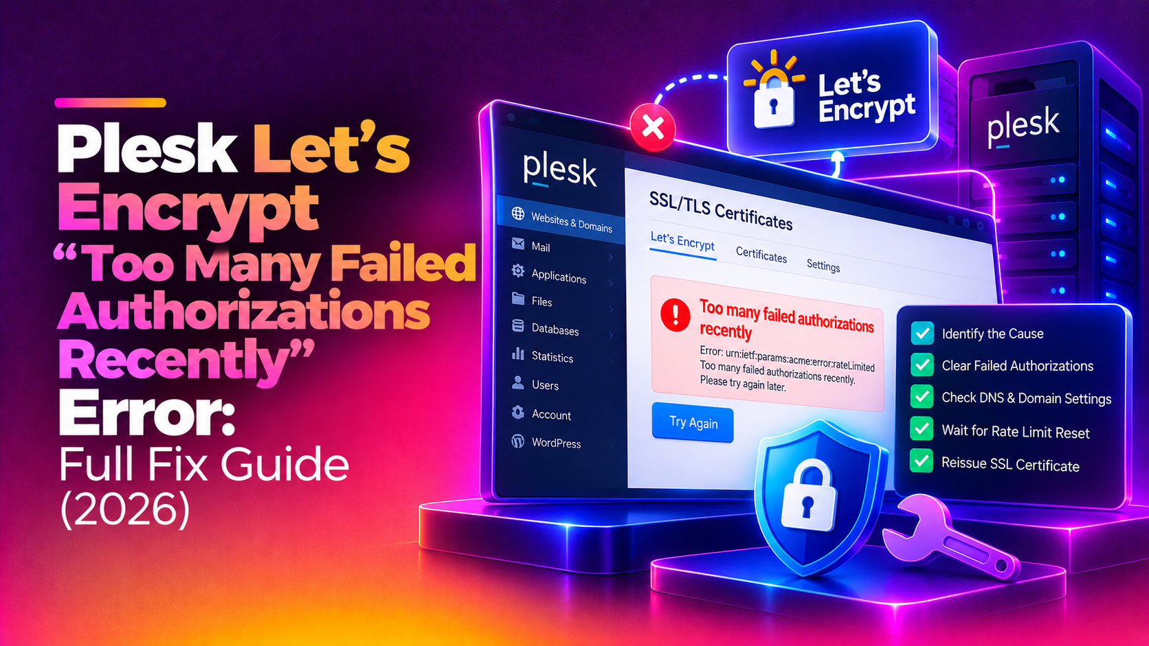 Plesk Let's Encrypt "Too Many Failed Authorizations Recently" Error: Full Fix Guide (2026)