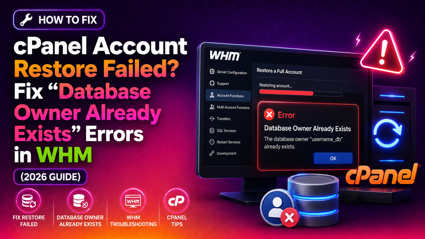cPanel Account Restore Failed? Fix "Database Owner Already Exists" Errors in WHM