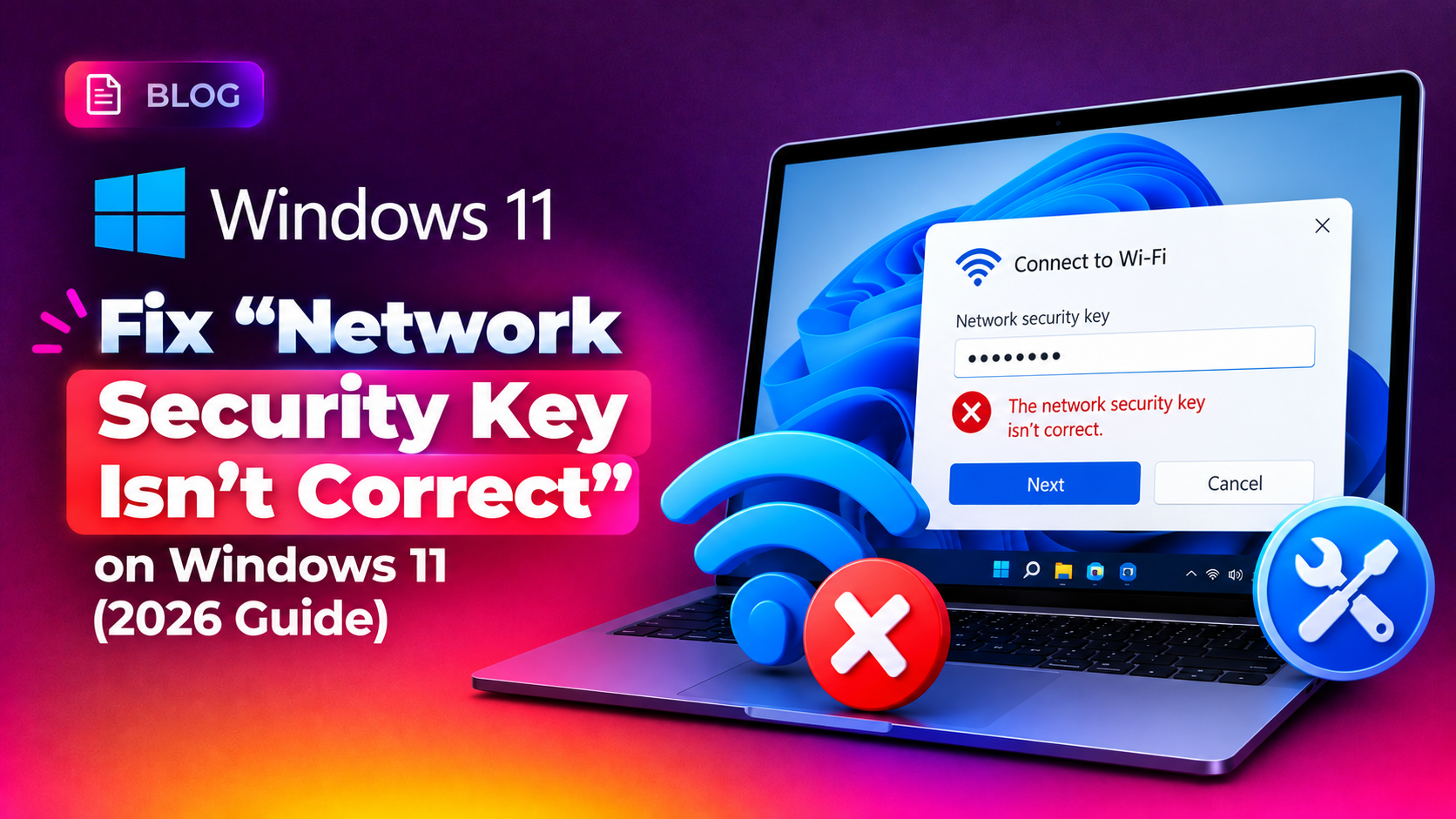 Fix “Network Security Key Isn’t Correct” on Windows 11 (2026 Guide)