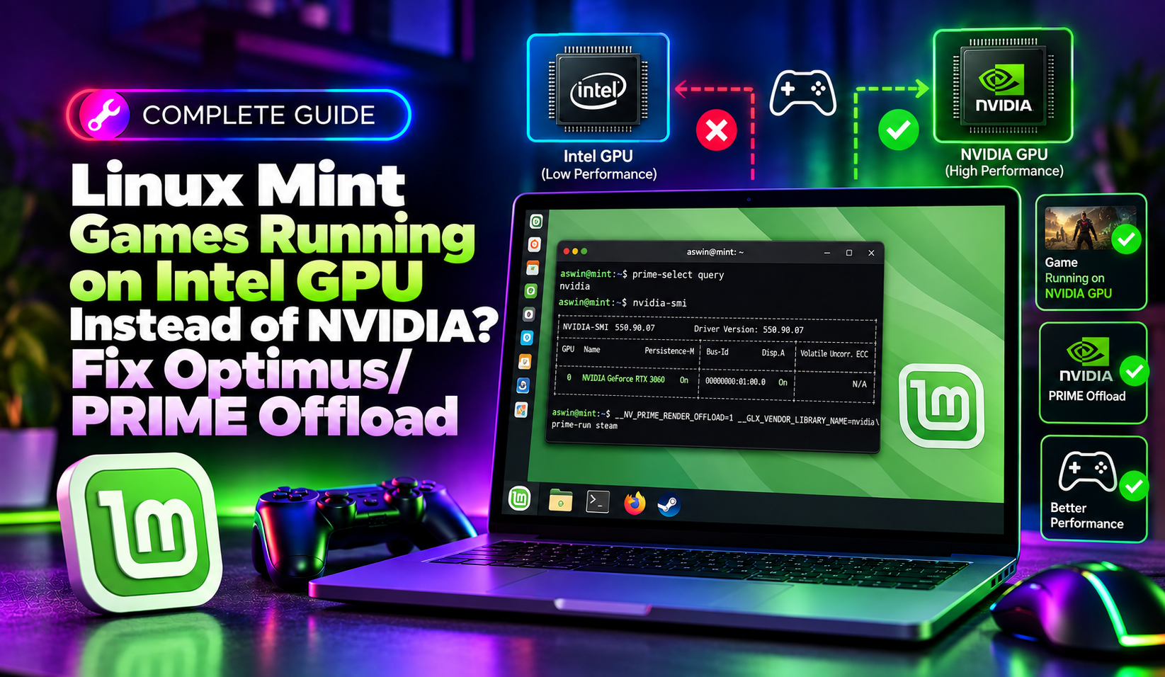 Linux Mint Games Running on Intel GPU Instead of NVIDIA? Fix Optimus/PRIME Offload (2026 Guide)