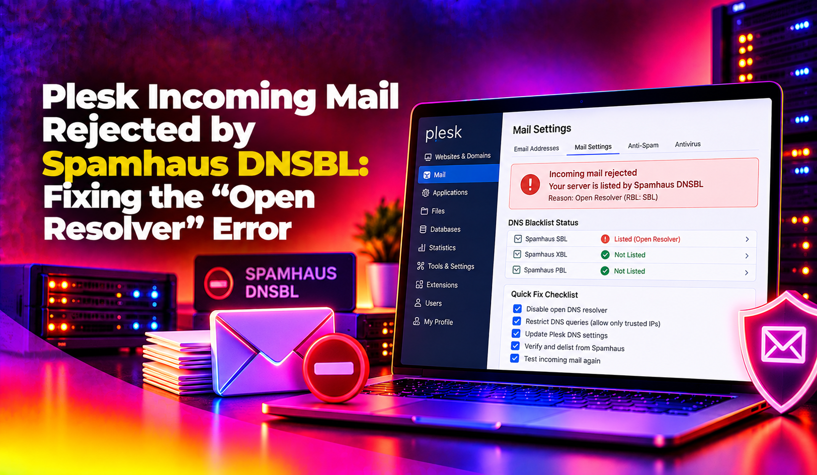 Plesk Incoming Mail Rejected by Spamhaus DNSBL: Fixing the "Open Resolver" Error