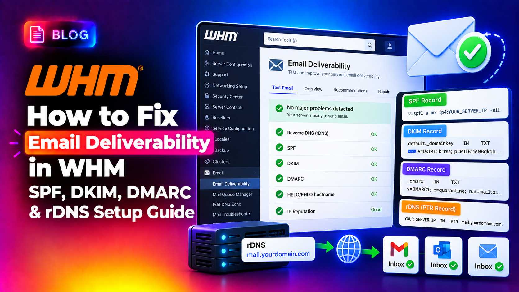 How to Fix Email Deliverability in WHM: SPF, DKIM, DMARC & rDNS Setup Guide