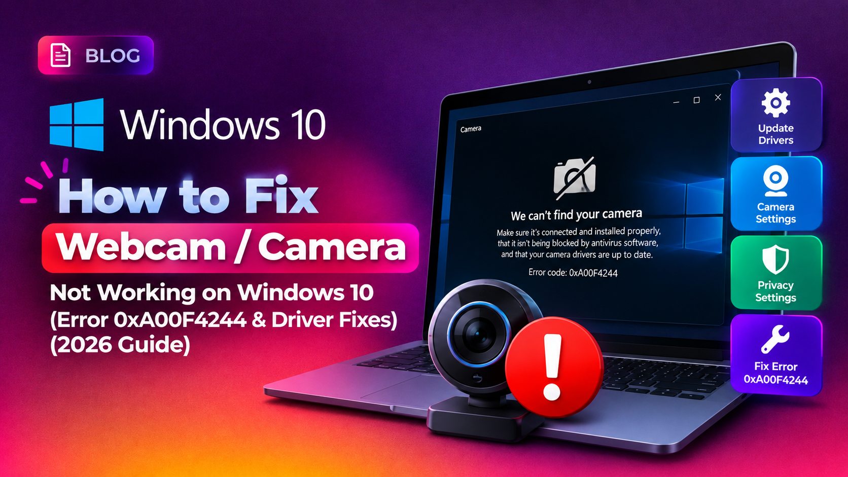 How to Fix Webcam / Camera Not Working on Windows 10 (Error 0xA00F4244 & Driver Fixes) (2026 Guide)