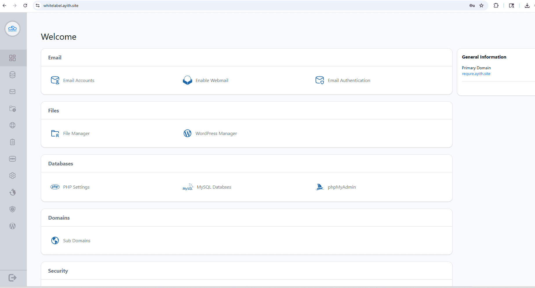 CloudStick white-label dashboard rebranded with a custom domain and logo for a client